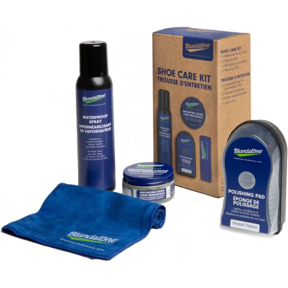 imageBlundstone Shoe Care Kit for Leather Boots  Includes Renovating Cream Buffing Cloth Waterproof Spray and Polishing PadRustic